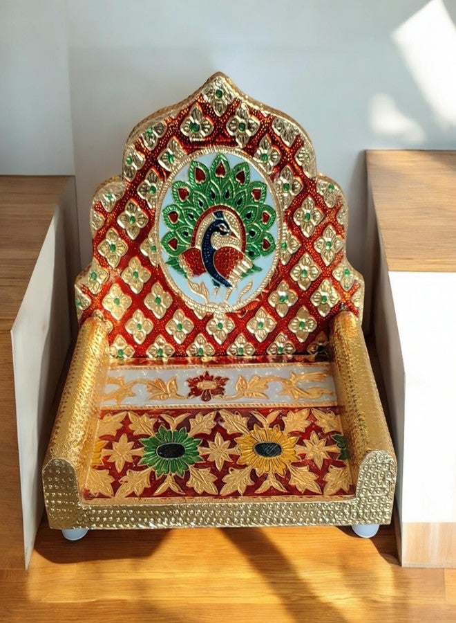 OPPILLA خشبية Meenakari Laddu Gopal سنغاسان قابلة للطي لمعبد المنزل، 15.2 سم × 10.1 سم - Image 3
